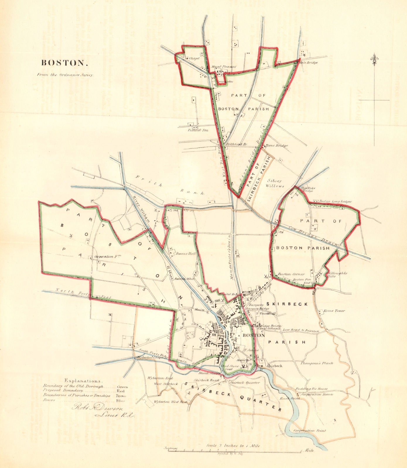 BOSTON borough/town plan for the REFORM ACT. Lincolnshire. DAWSON 1832 old map